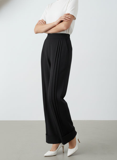 Classic Precision: Black Pin-Tuck Office Pants 76202