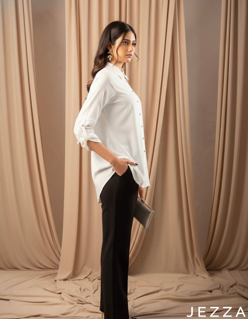 Crisp Essential: White Polyester Top with Collar 75671
