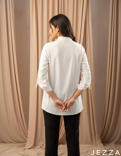 Crisp Essential: White Polyester Top with Collar 75671
