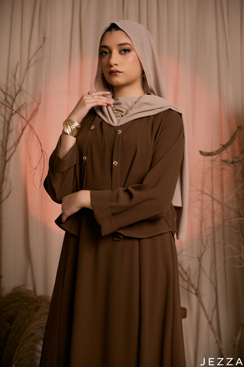 Timeless Harmony: Sepia Jacket & Dress Set 82052/82042
