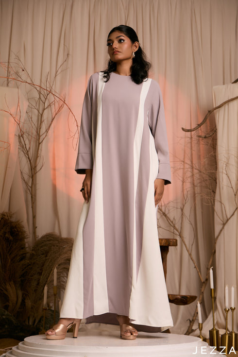 Earthy Elegance: Oat & Off White A-Line Dress 76972