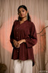 Crimson Crest: Brocade Detail Long Top 82421