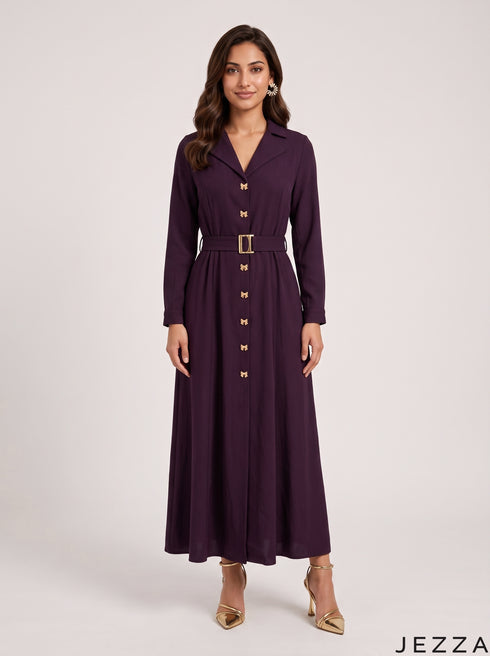 Plum Elegance: Poly Cotton A-Line Dress 90371