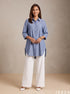 Azure Ease: Blue Cotton Below Hip Top 86961