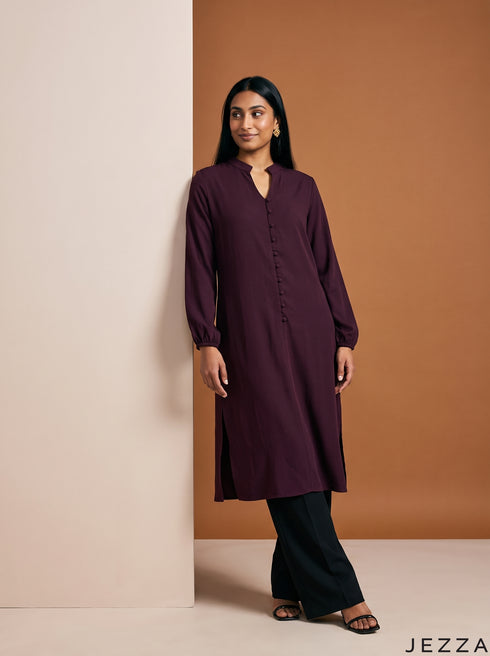 Maroon Texture: Textured Polyester Hoodie Top 82182
