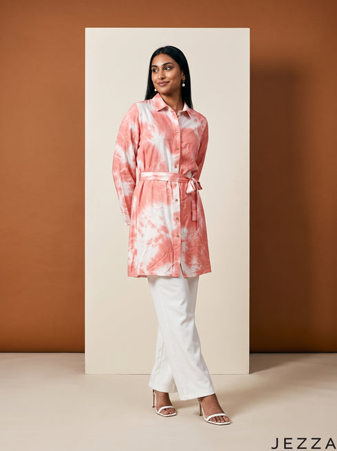 Indigo Ripple: Tie-Dye Poly Cotton Above Knee Top 79642