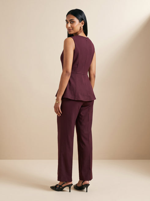 Maroon Essential: Poly Cotton Ankle Pants 88093