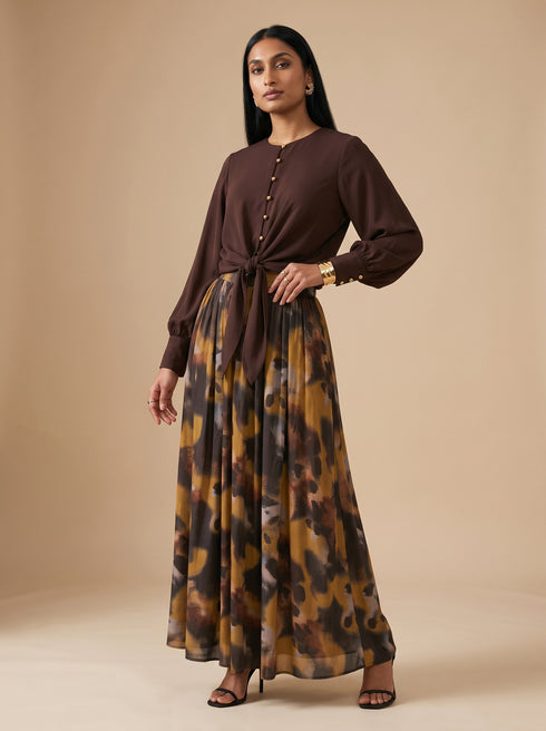 Earthbound Muse: Brown Abstract Skirt Set 88771/90721