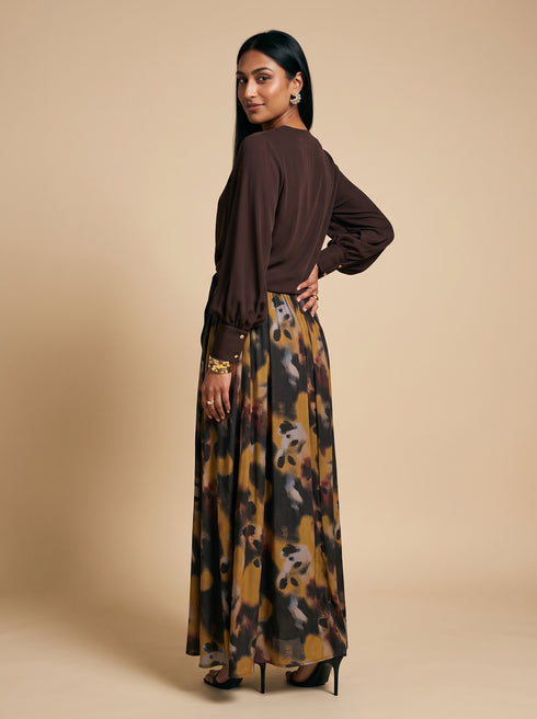 Earthbound Muse: Brown Abstract Skirt Set 88771/90721