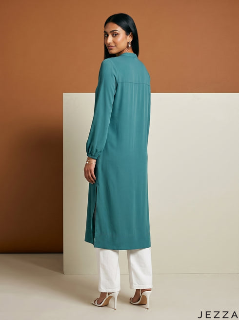 Persian Ease: Textured Polyester Hoodie Top 82183