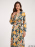 Botanical Whisper: Abstract Crepe Satin Long Dress 87661