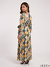 Botanical Whisper: Abstract Crepe Satin Long Dress 87661