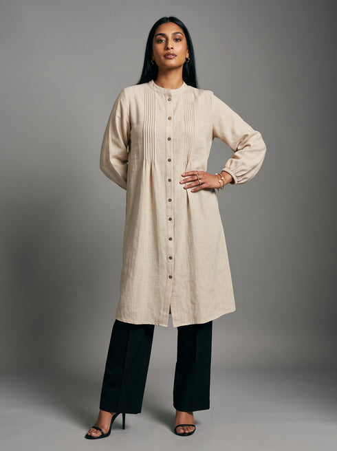 Cream Serenity: Cotton Mandarin Knee Top 81691
