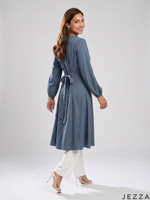 Midnight Ease: Dark Blue Cotton Knee Top 81082