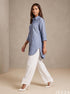 Azure Ease: Blue Cotton Below Hip Top 86961