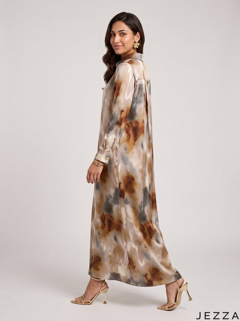 Abstract Elegance: Satin A-Line Dress 88361