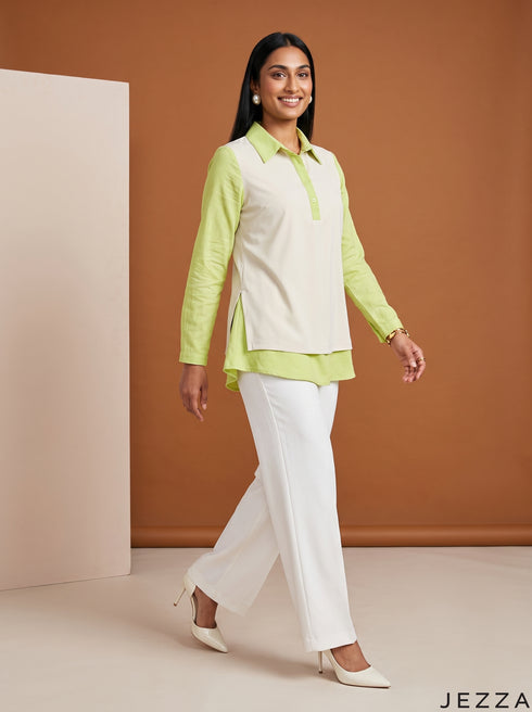 Fresh Contrast: Rib & Cotton Below Hip Top 88202