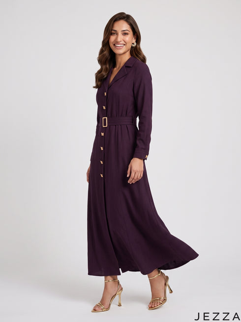 Plum Elegance: Poly Cotton A-Line Dress 90371