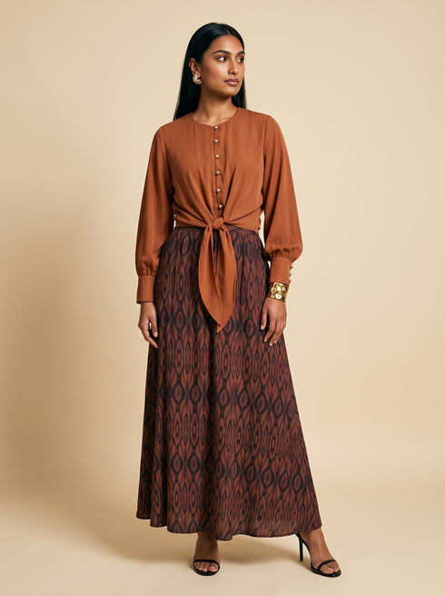 Mocha Muse: Light Brown Abstract Skirt Set 9227/9072