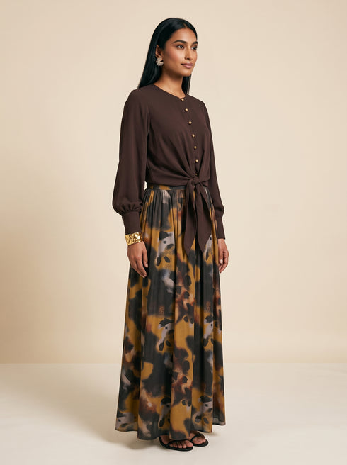 Earthbound Muse: Brown Abstract Skirt Set 88771/90721