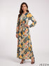 Botanical Whisper: Abstract Crepe Satin Long Dress 87661
