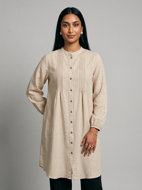 Cream Serenity: Cotton Mandarin Knee Top 81691