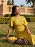 Golden Radiance: Yellow Brocade Midi Dress 87381