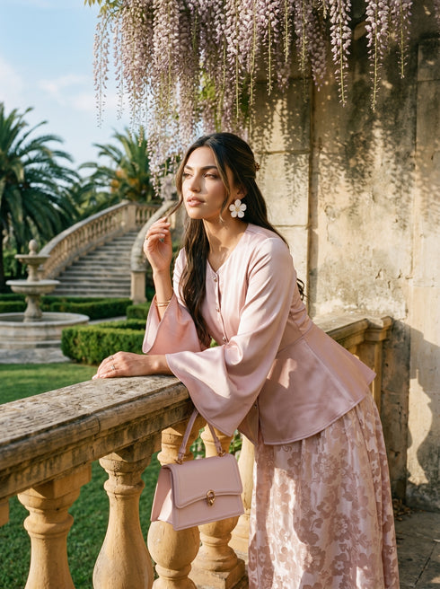 Rose Ensemble: Satin Top & Organza Brocade Skirt Set 90201