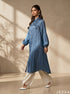 Regal Contrast: Blue & Gold Stripe Midi Top 86434