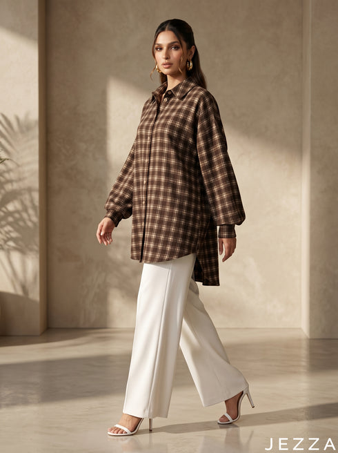 Soft Structure: Blurred Plaid Knee Top 87022