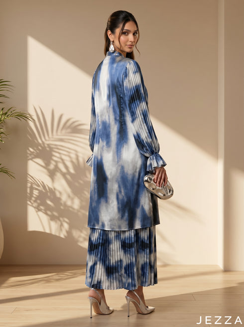 Azure Wash: Satin A-Line Maxi Dress 86642
