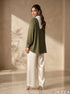 Natural Contrast: White & Olive Green Top 76002