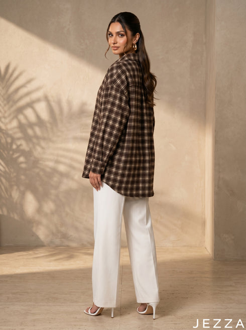 Soft Structure: Blurred Plaid Knee Top 87022