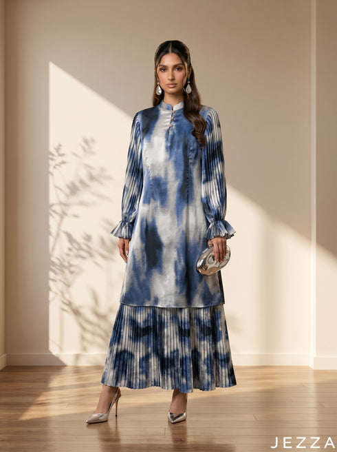 Azure Wash: Satin A-Line Maxi Dress 86642