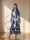 Azure Wash: Satin A-Line Maxi Dress 86642
