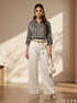 Contemporary Chic: Windowpane Grid Satin Top 82441