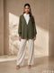 Natural Contrast: White & Olive Green Top 76002