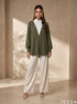 Natural Contrast: White & Olive Green Top 76002