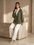 Natural Contrast: White & Olive Green Top 76002