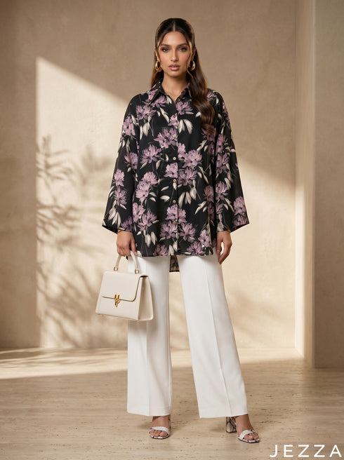 Midnight Bloom: Floral Print Knee Top 87023