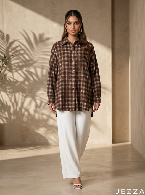 Soft Structure: Blurred Plaid Knee Top 87022
