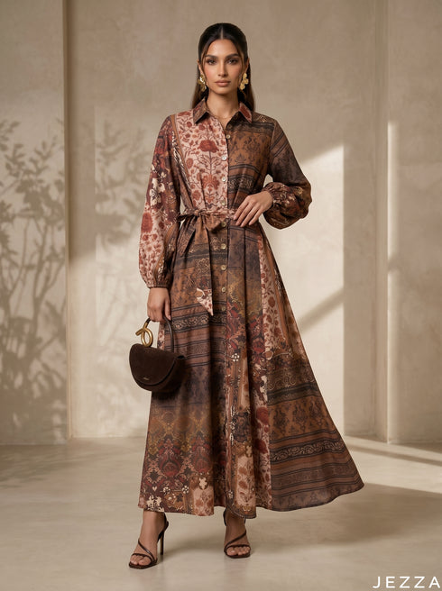 Opulent Fusion: Baroque Patchwork A-Line Dress 88001