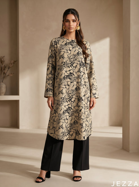 Petal Drift: Mandarin Collar Knee Top 87033