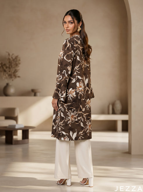 Floral Sketch: Mandarin Collar Knee Top 87032