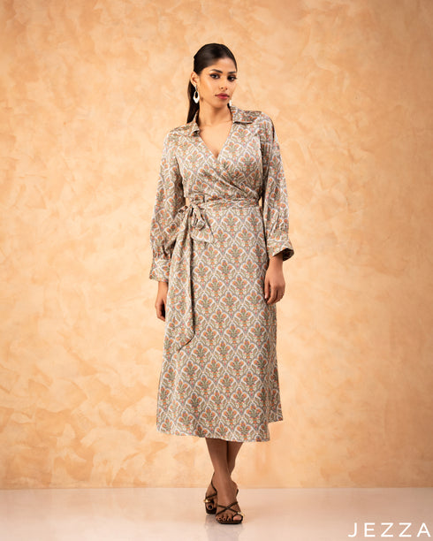 Elegant Bloom: Floral Satin Midi Dress 77561