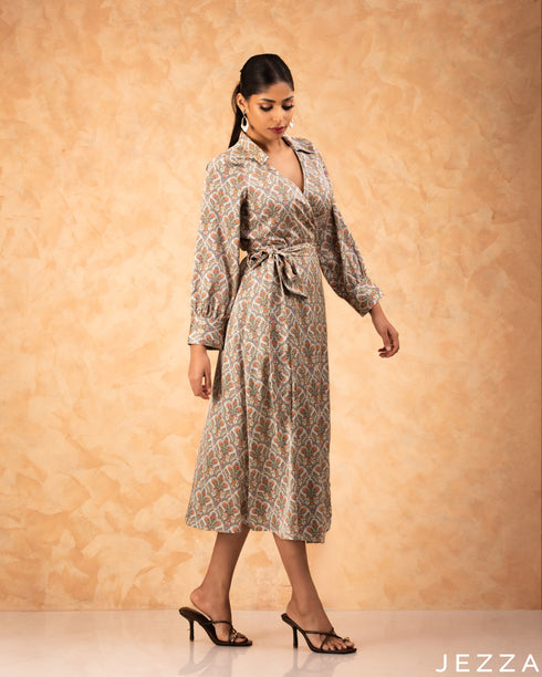 Elegant Bloom: Floral Satin Midi Dress 77561