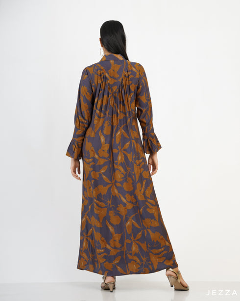 Printed Polyester Button Down A Line Dress 57422