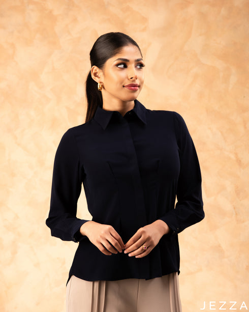 Timeless Elegance: Midnight Blue Formal Blouse 77591