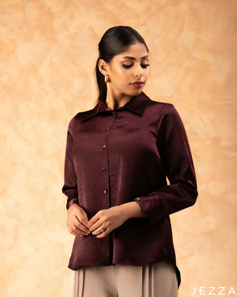 Sophisticated Hue: Burgundy Formal Blouse 77602