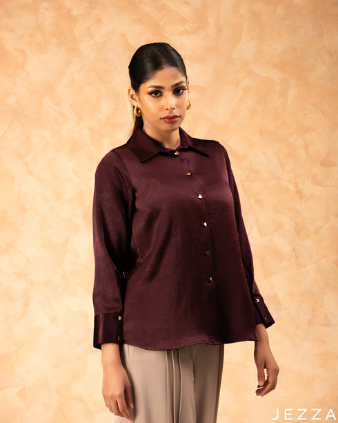 Sophisticated Hue: Burgundy Formal Blouse 77602